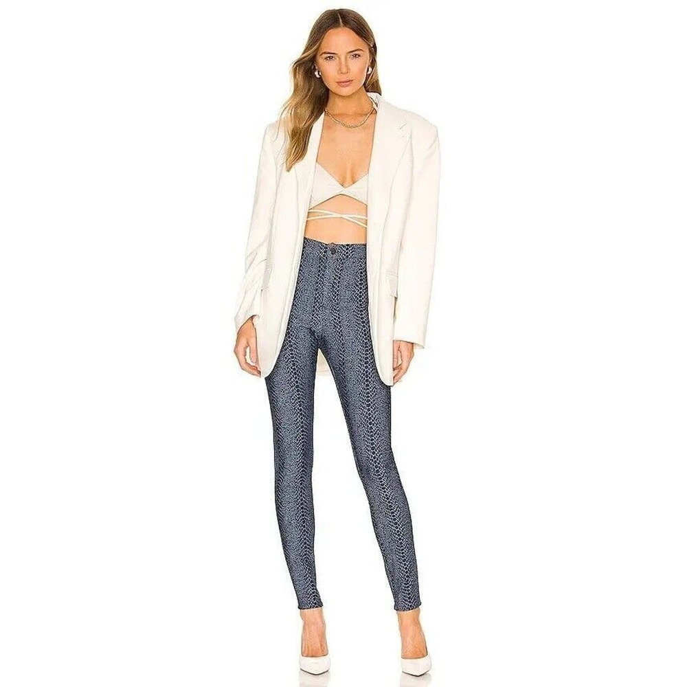 Revolve Superdown Darlene High Waisted Blue Snake Straight Leg Pants Sz Small